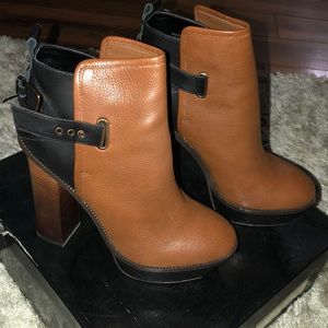 Cognac and black booties